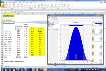 Slide from Carmona’s presentation showing the @RISK distribution for the estimation of solar output.
